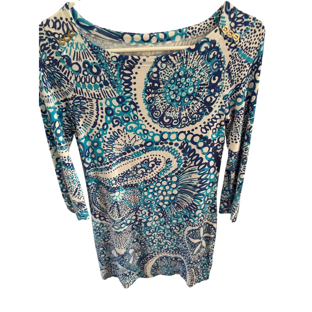 Lilly Pulitzer Sophie Boatneck Dress Blue Paisley Medallion UPF 50+ XS